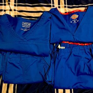 Cherokee and Dickies sets of large scrub tops with Large petite bottoms